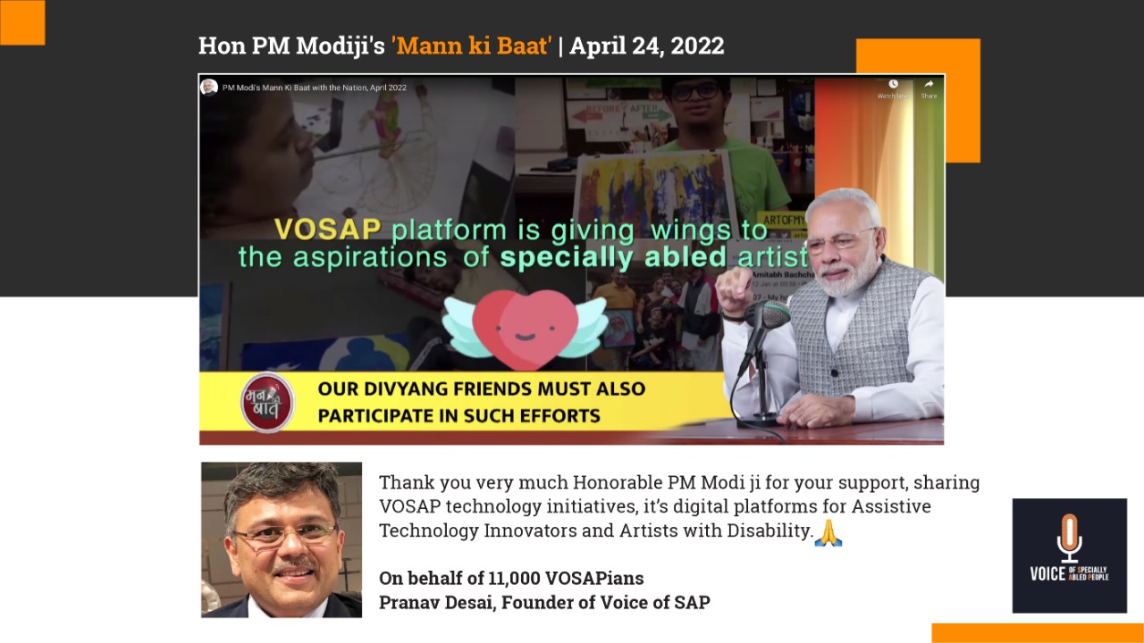 VOSAP recognized in address to nation by Hon PM of India