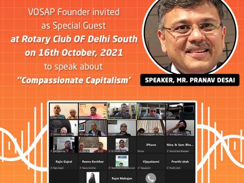 VOSAP Founder spoke on ‘Compassionate Capitalism’ at Rotary Club of South Delhi