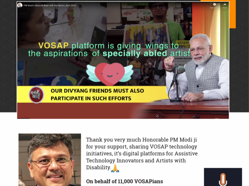 VOSAP recognized by Hon PM of India in Mann Ki Baat April 24 2022